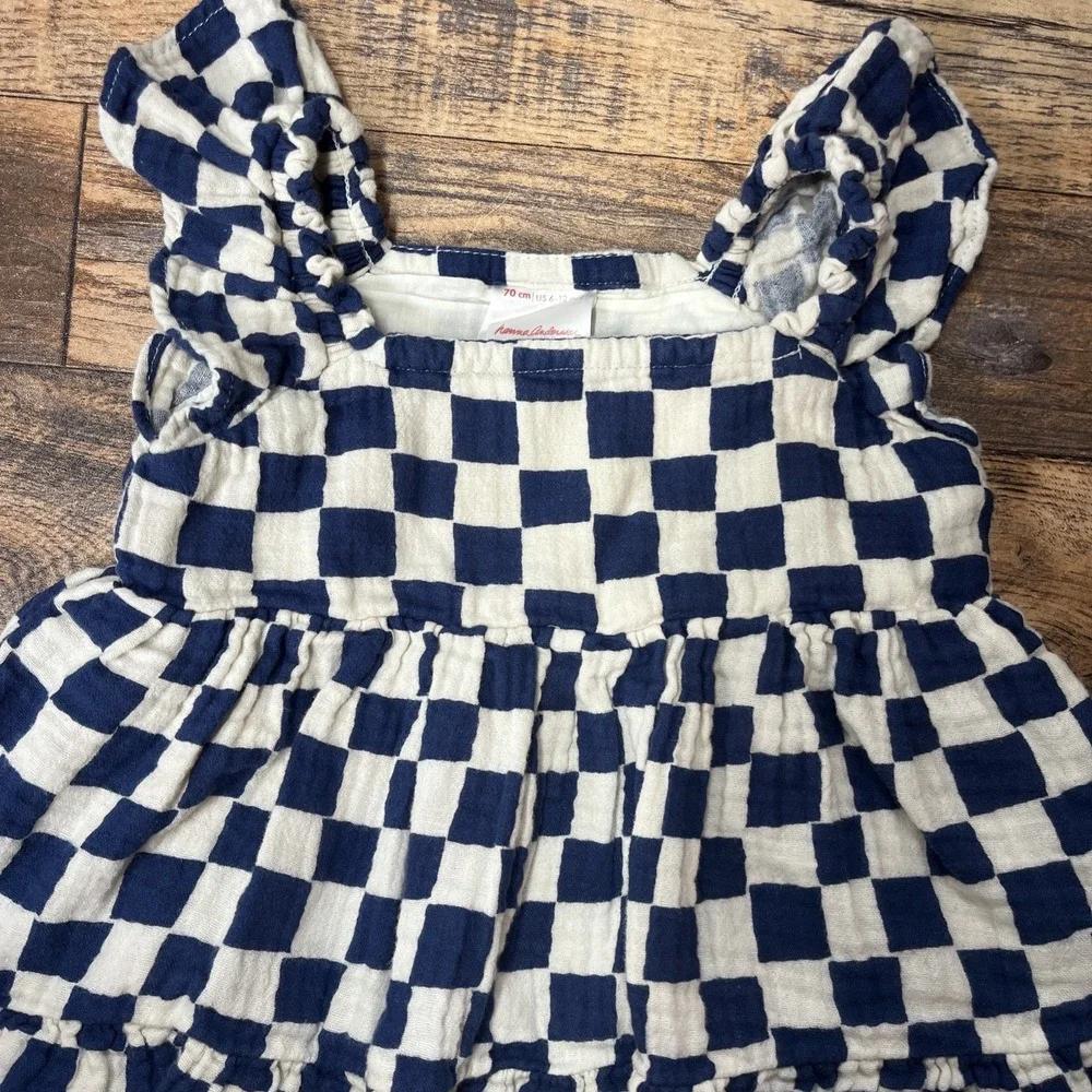 Hanna Andersson Muslin Flutter Sleeve Dress Baby‎ Girl 6-12m Checkered Cotton
